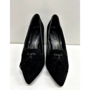 Athena Alexander women size 7 slip on heel pump black faux suede tassel detail